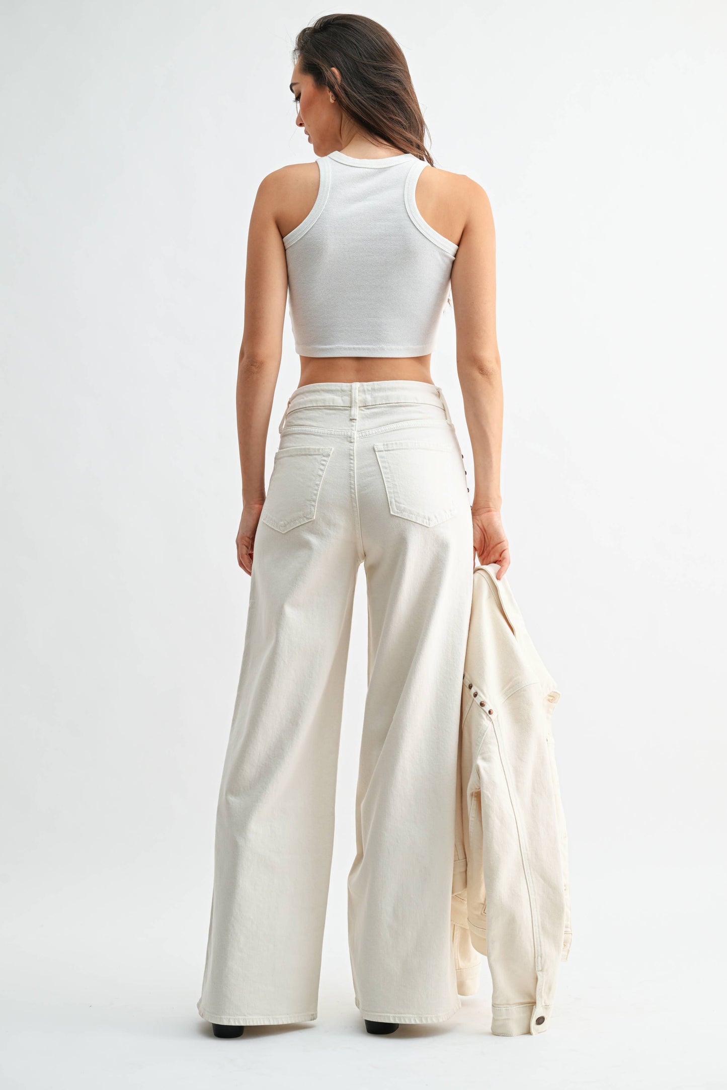 Cream studded palazzo denim