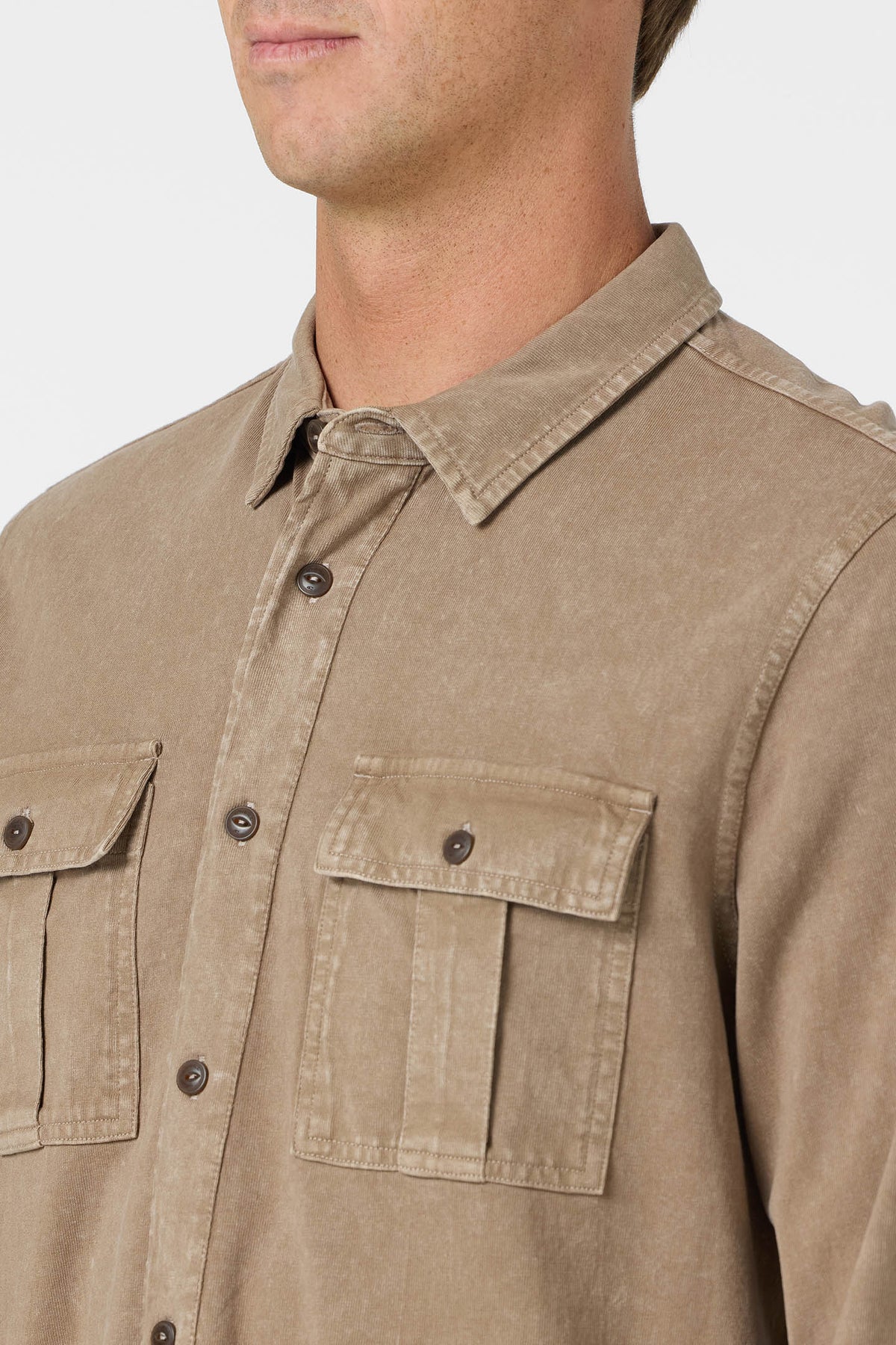 khaki button front knit