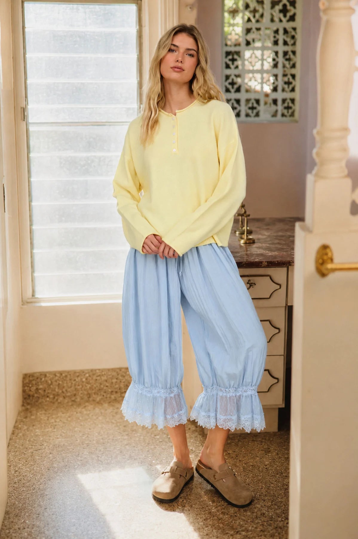 lemon rolled knit henley