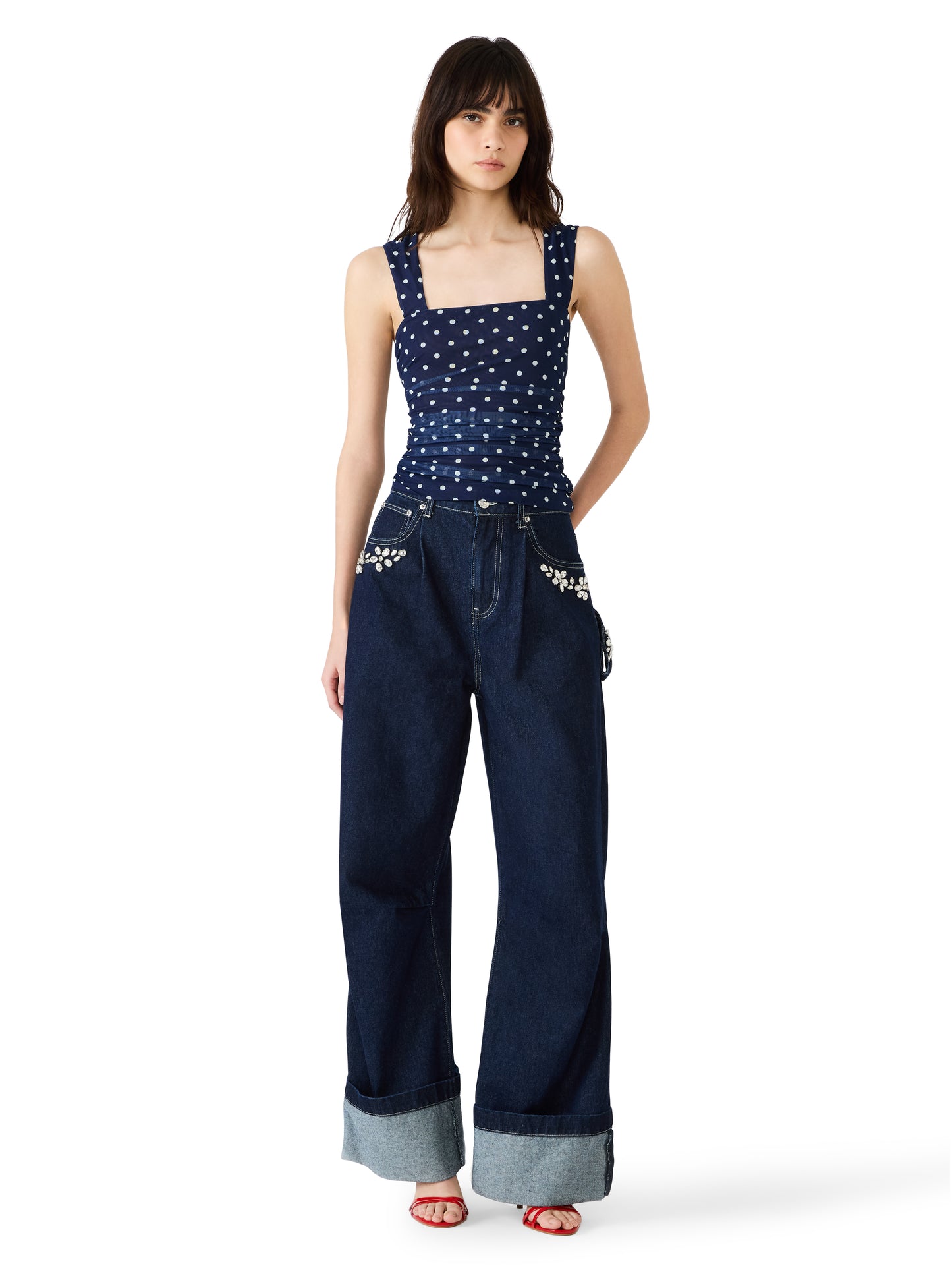 Rory Navy Polka Dot Knit Top