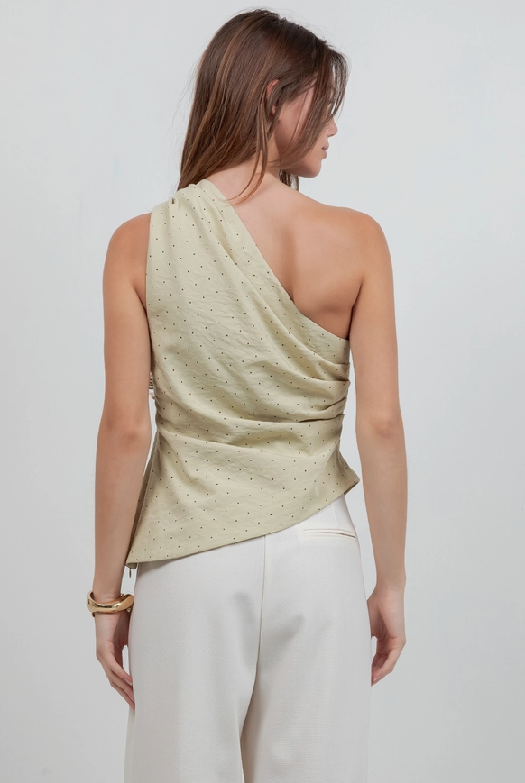 Linden sage one shoulder blouse