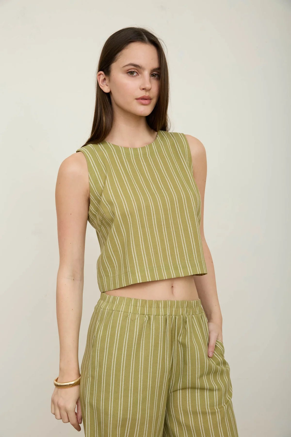 nellie stripe linen crop