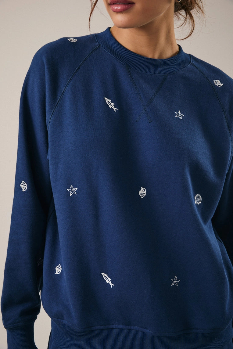 ocean blue embroidered crew