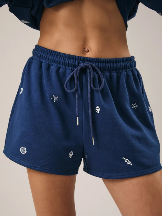 ocean blue embroidered shorts