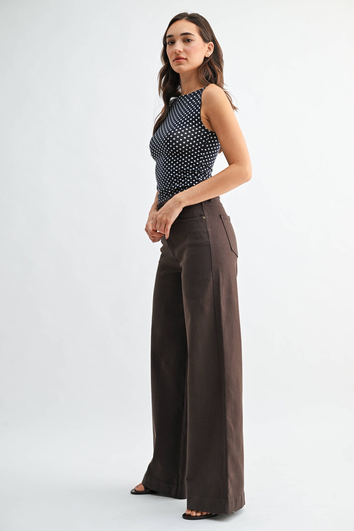 dark brown wide leg denim