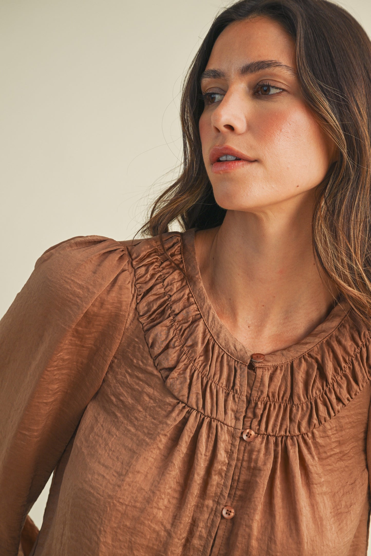 mocha mouse satin blouse