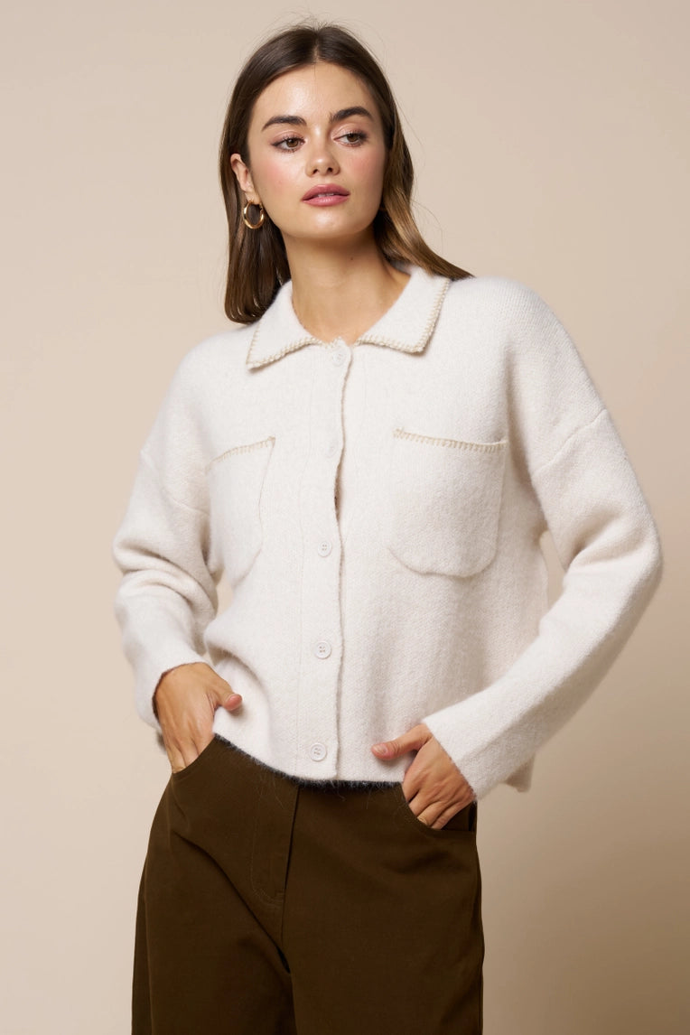 cream collared knit cardi
