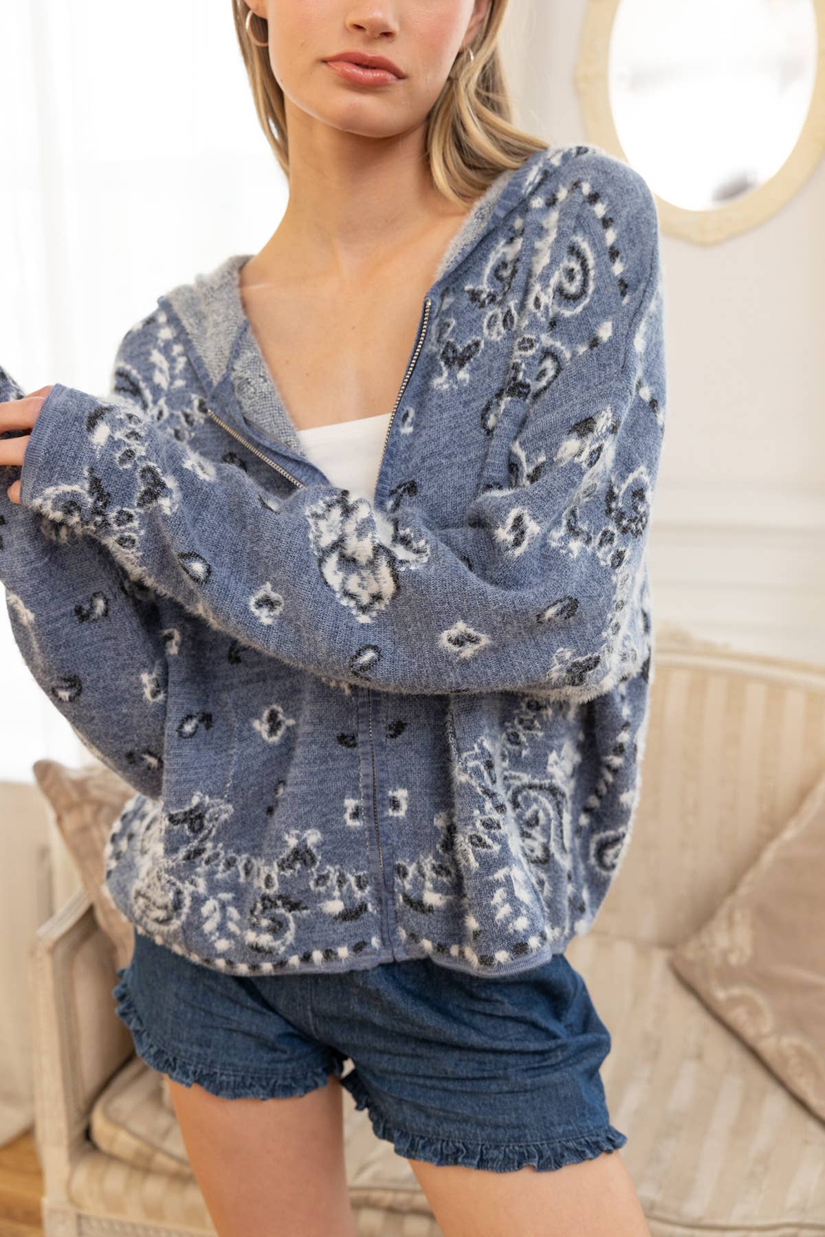 bandana knit hoodie cardi