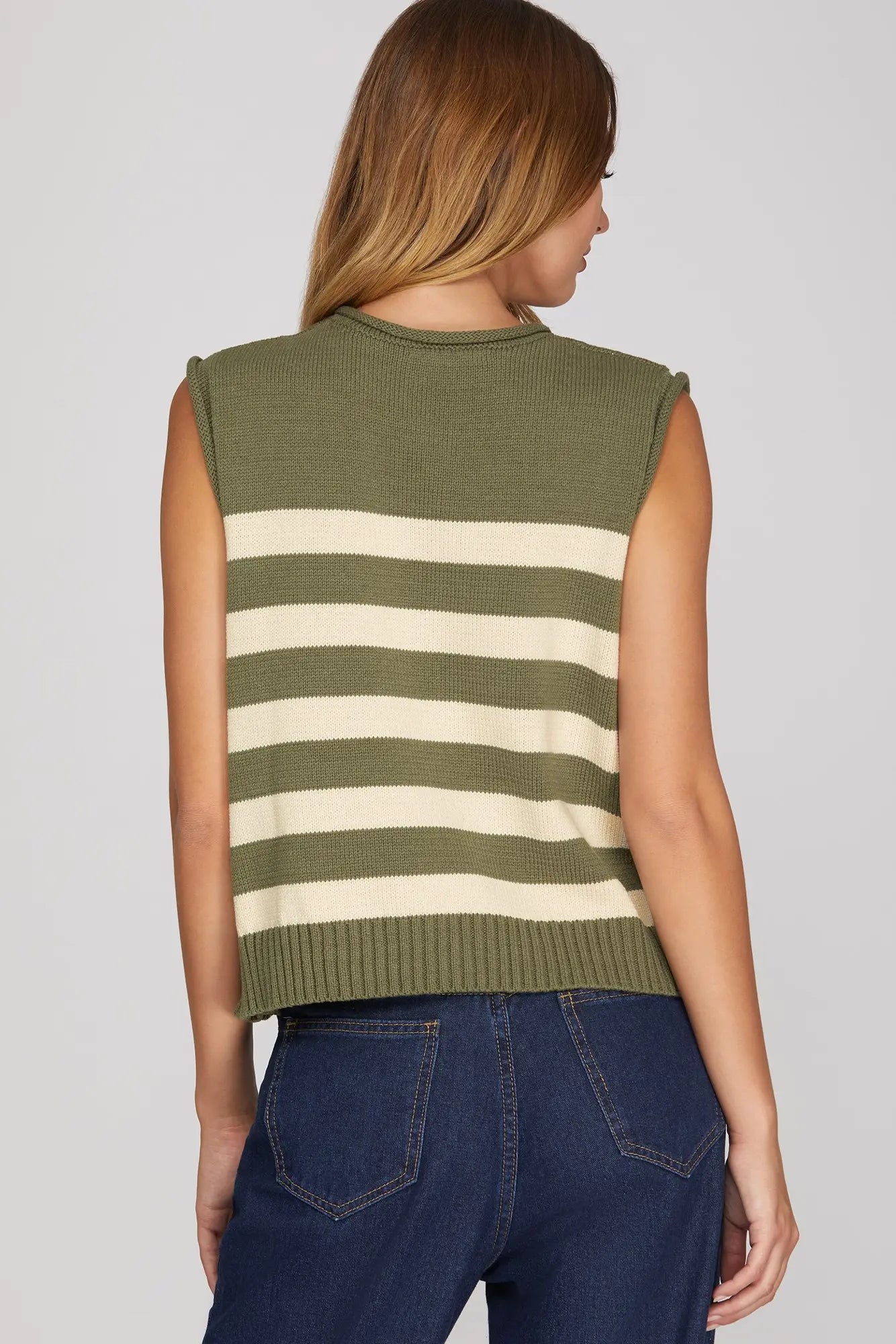 green&cream sleeveless knit