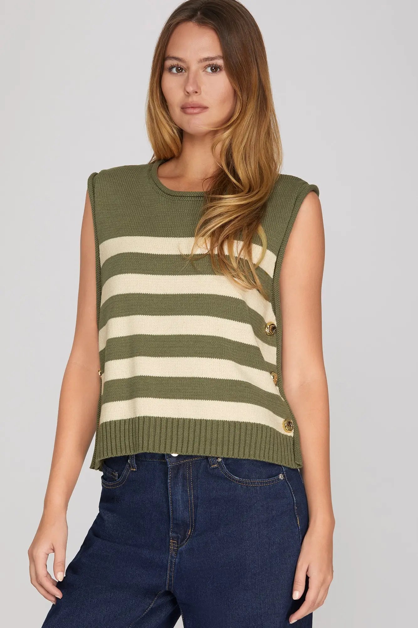 green&cream sleeveless knit