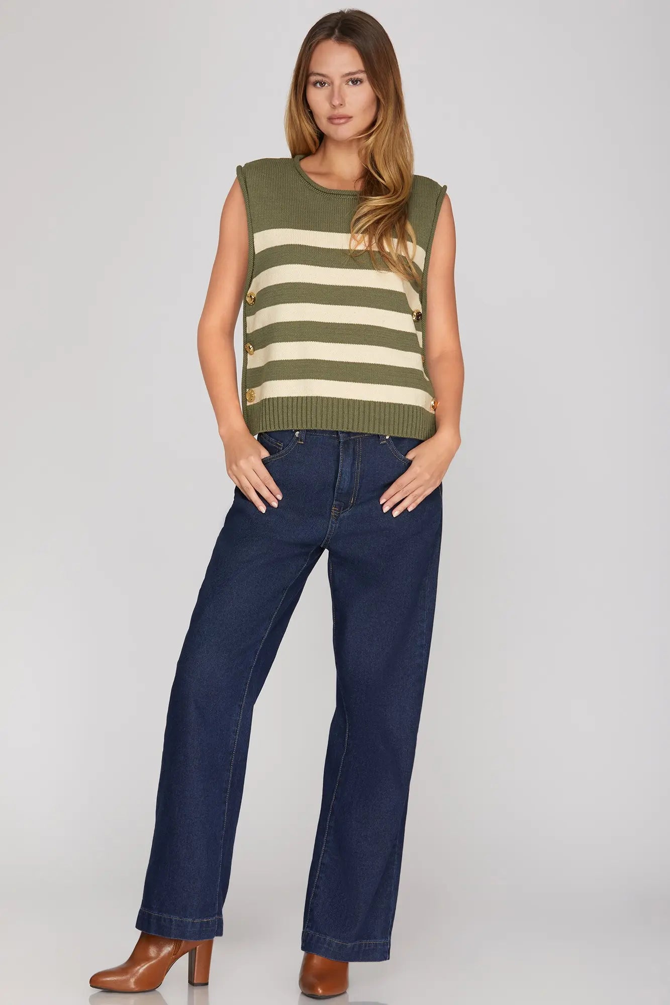 green&cream sleeveless knit
