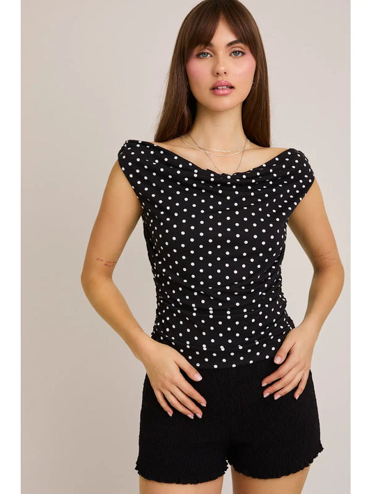 marilyn blk polka dot top