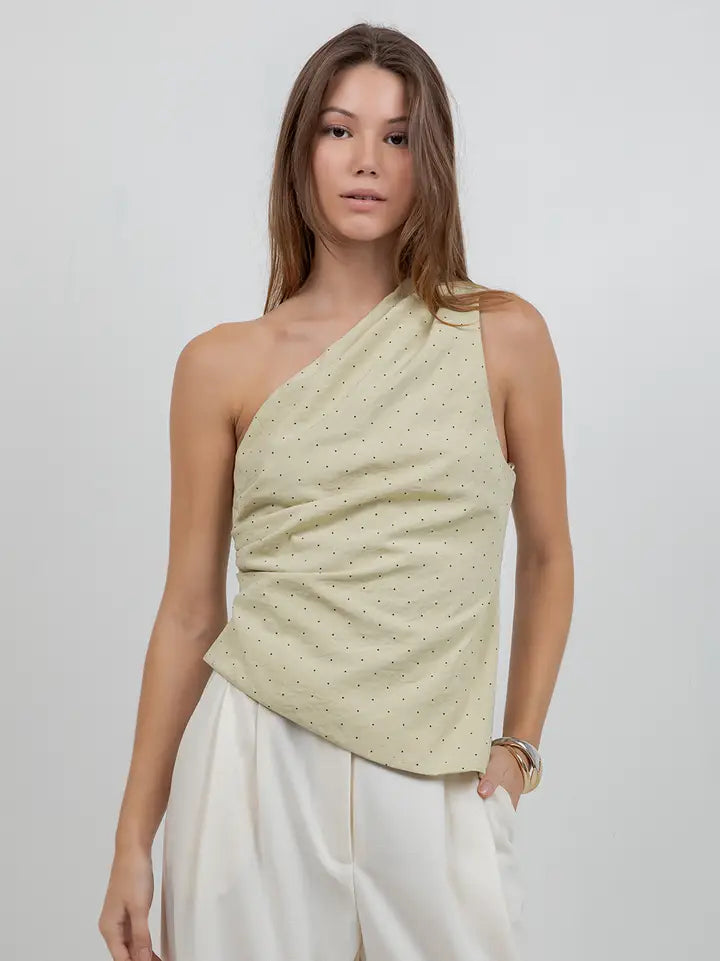 Linden sage one shoulder blouse