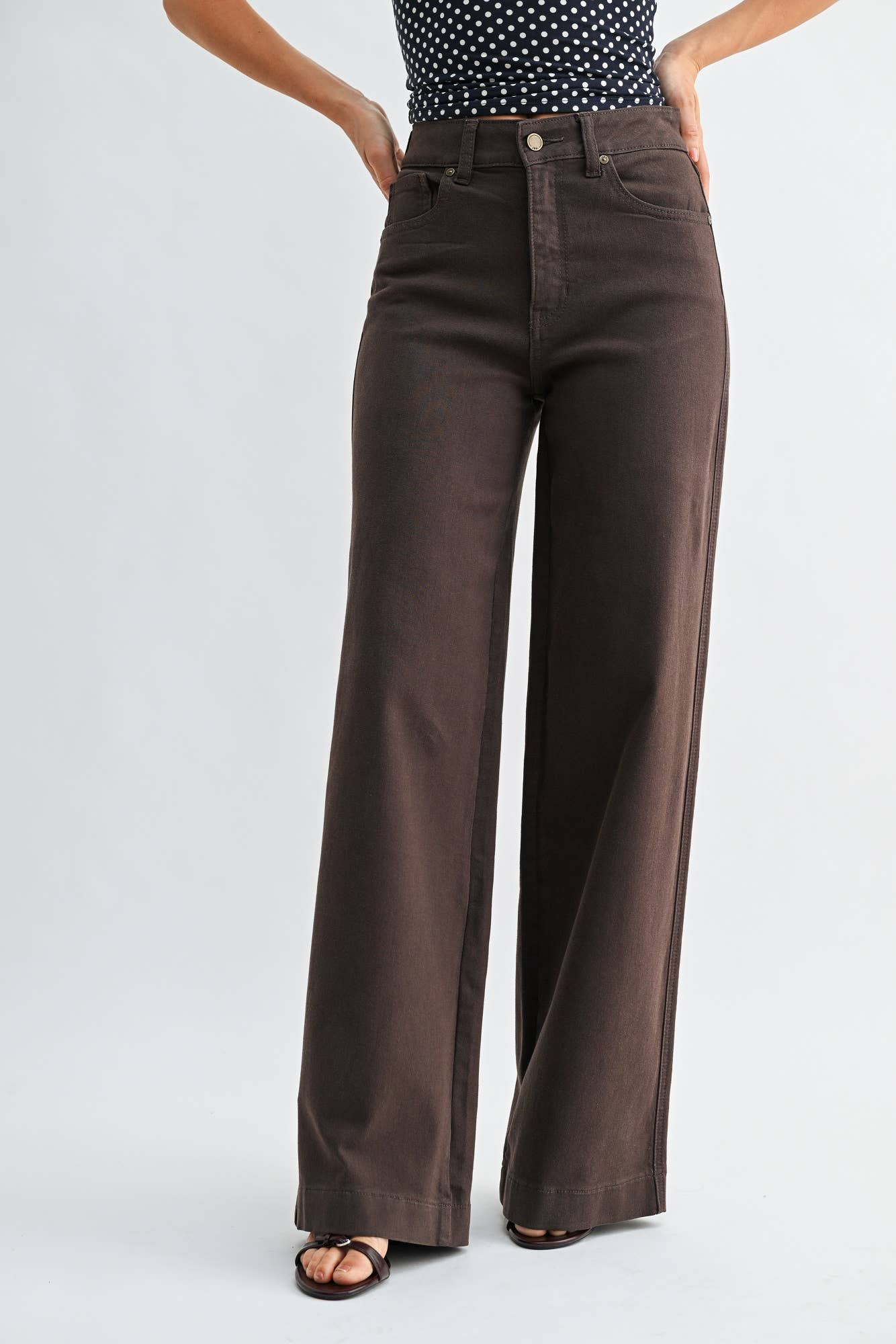 dark brown wide leg denim