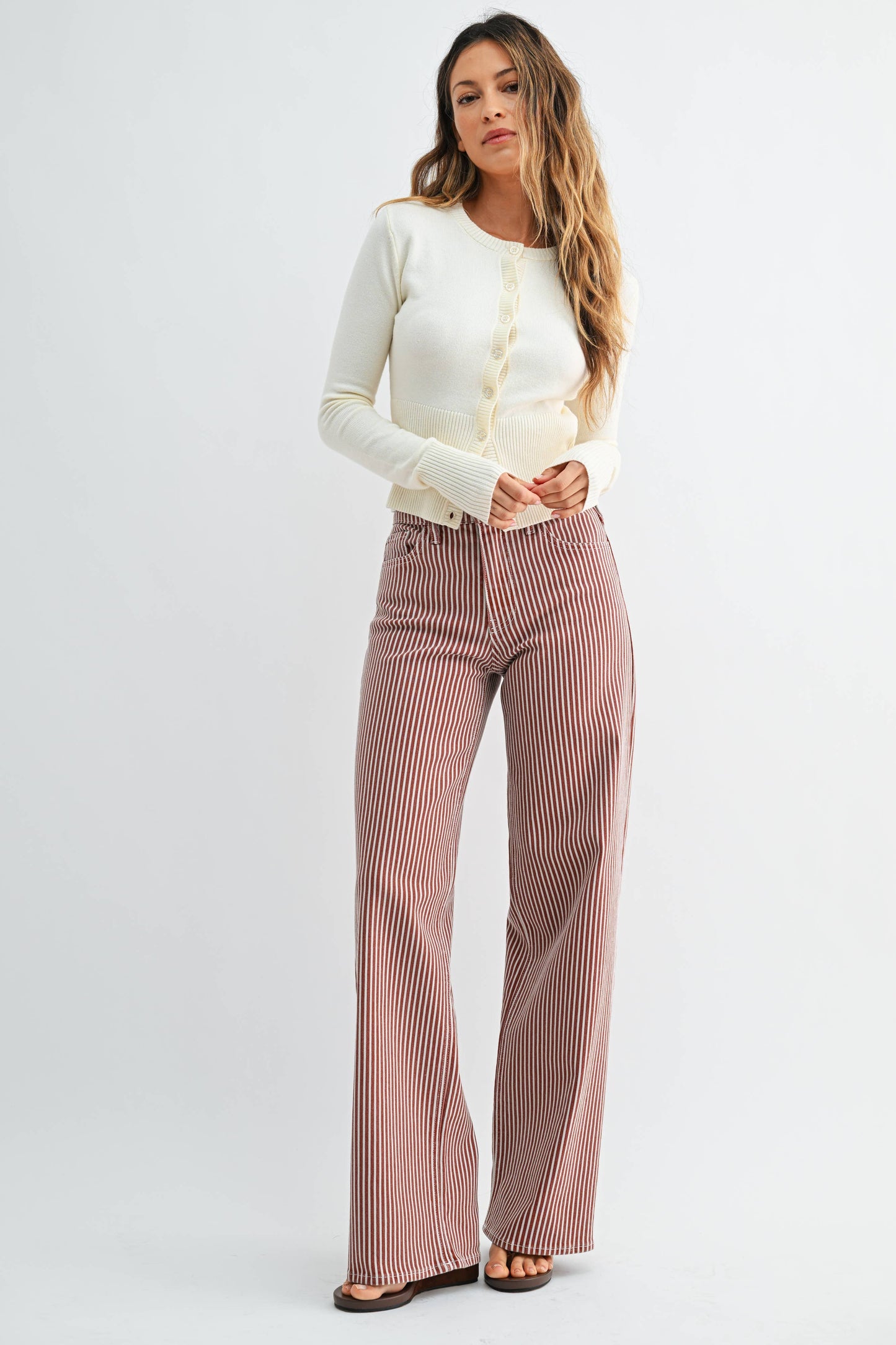 Spice brown stripe relaxed wide leg