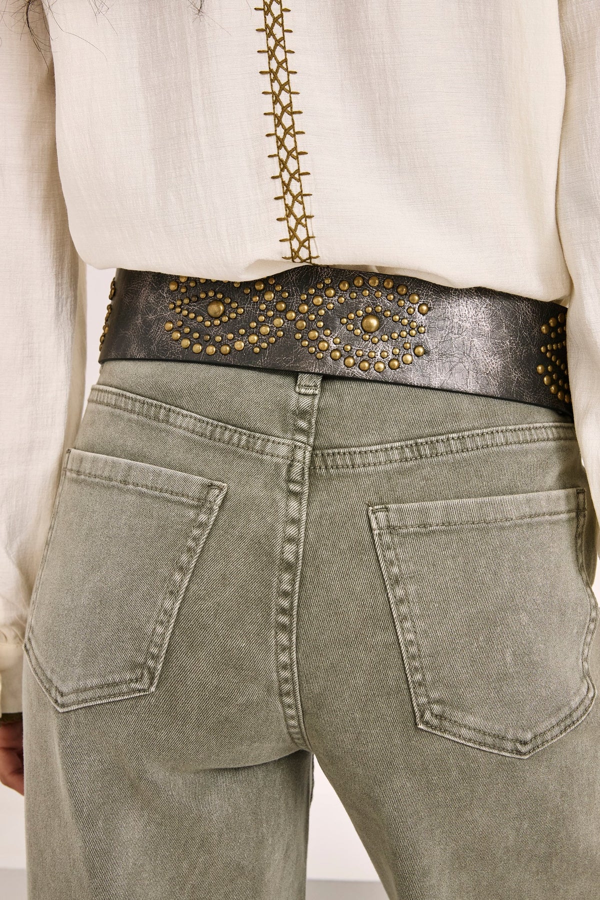 washed olive jeweled denim