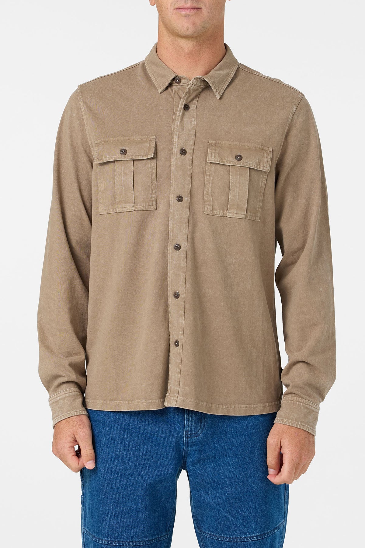 khaki button front knit