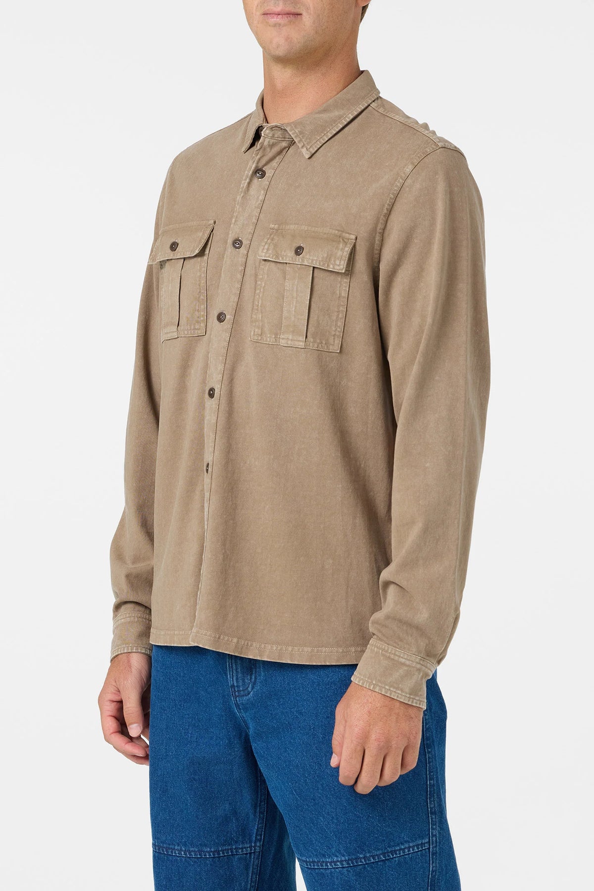 khaki button front knit