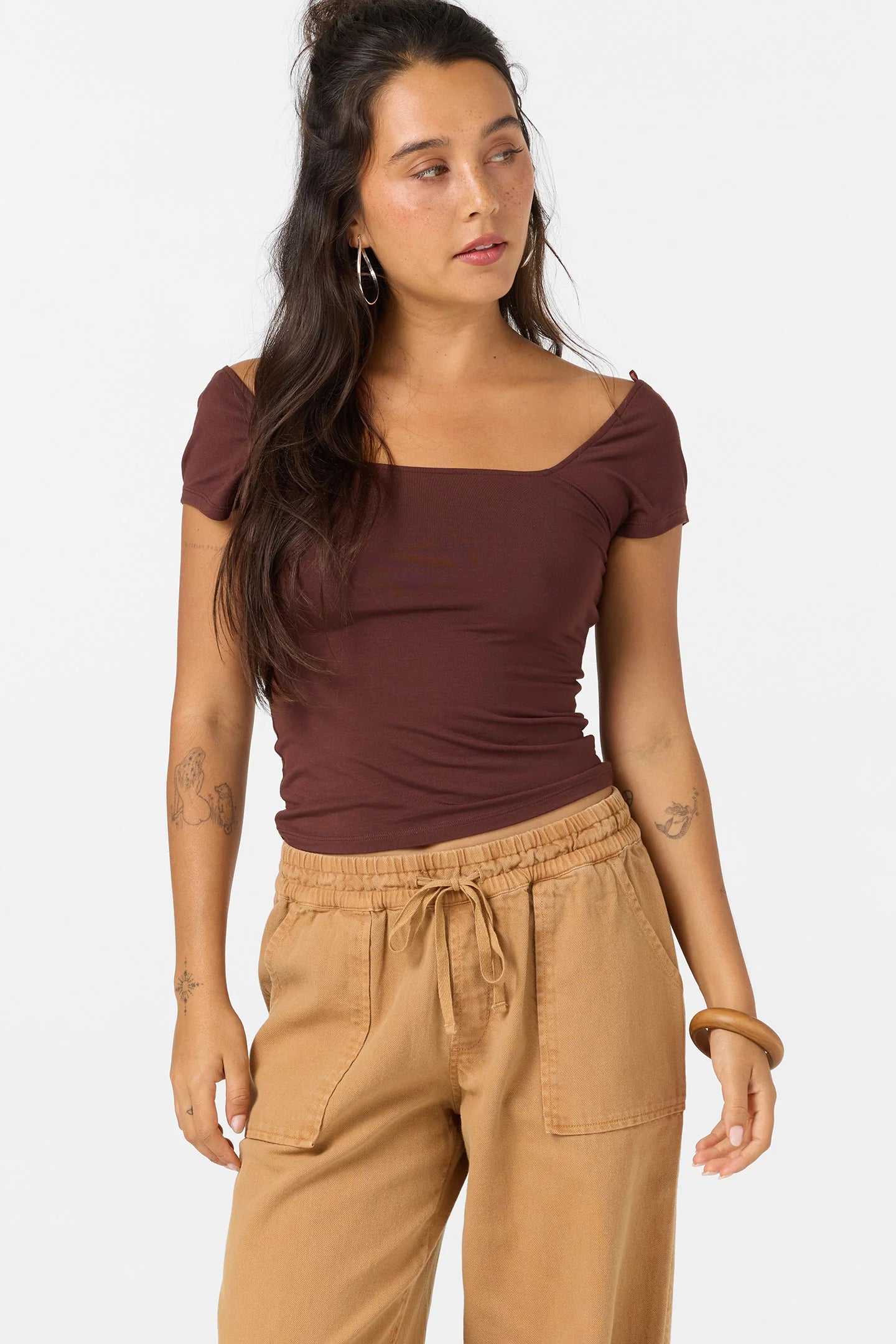 alyssa solid knit top brown