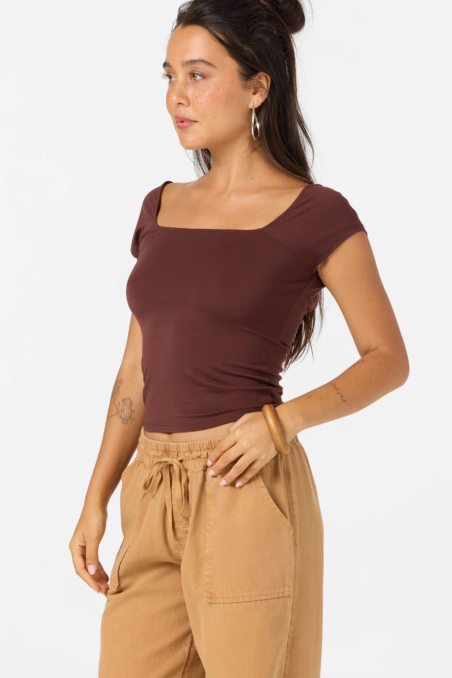 alyssa solid knit top brown