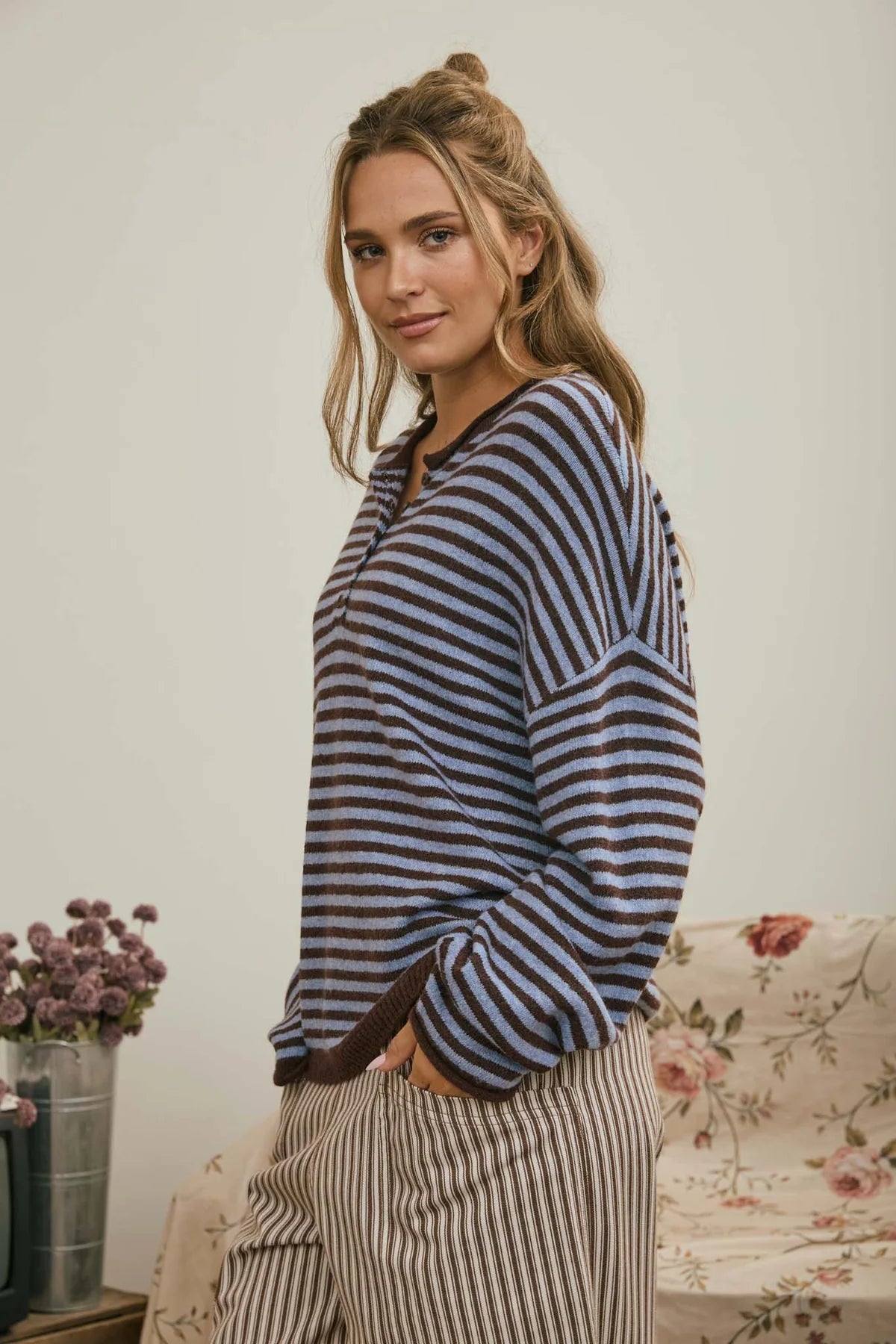striped henley sweater