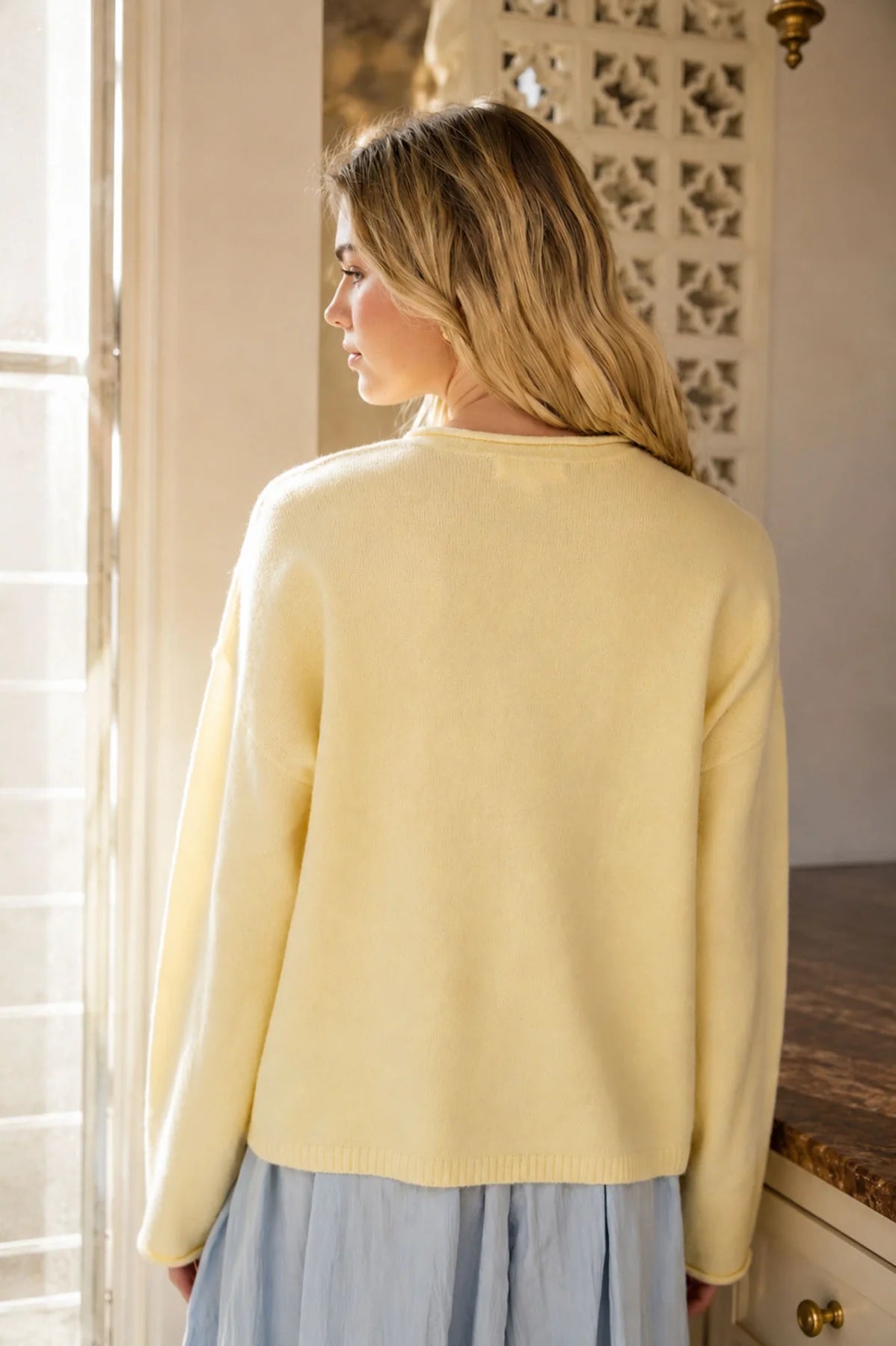 lemon rolled knit henley