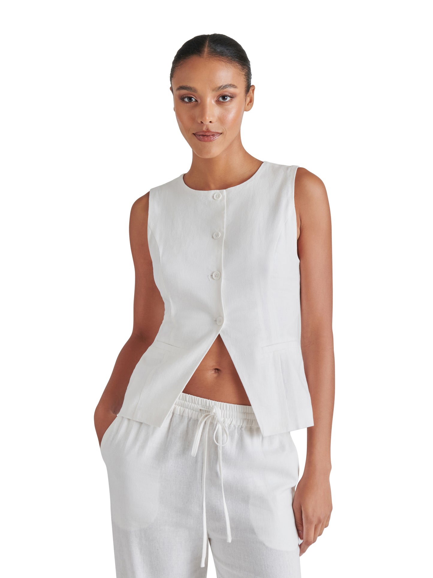 wesley white linen vest top
