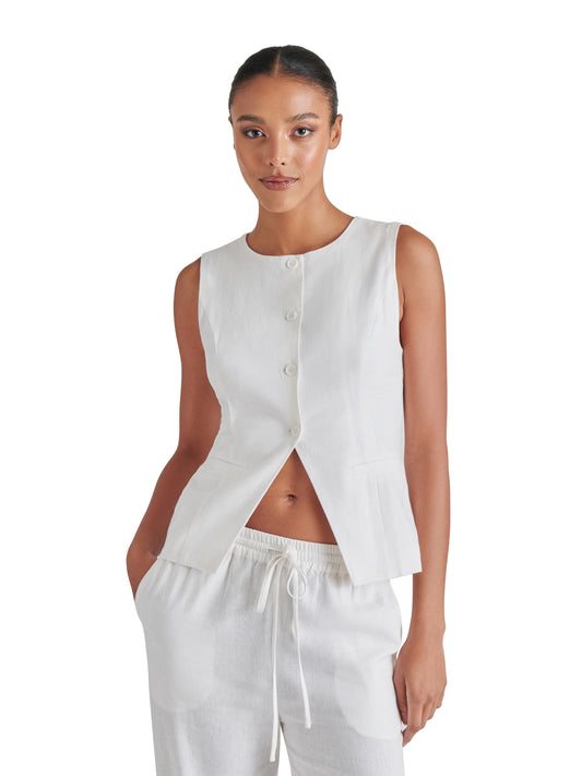 wesley white linen vest top