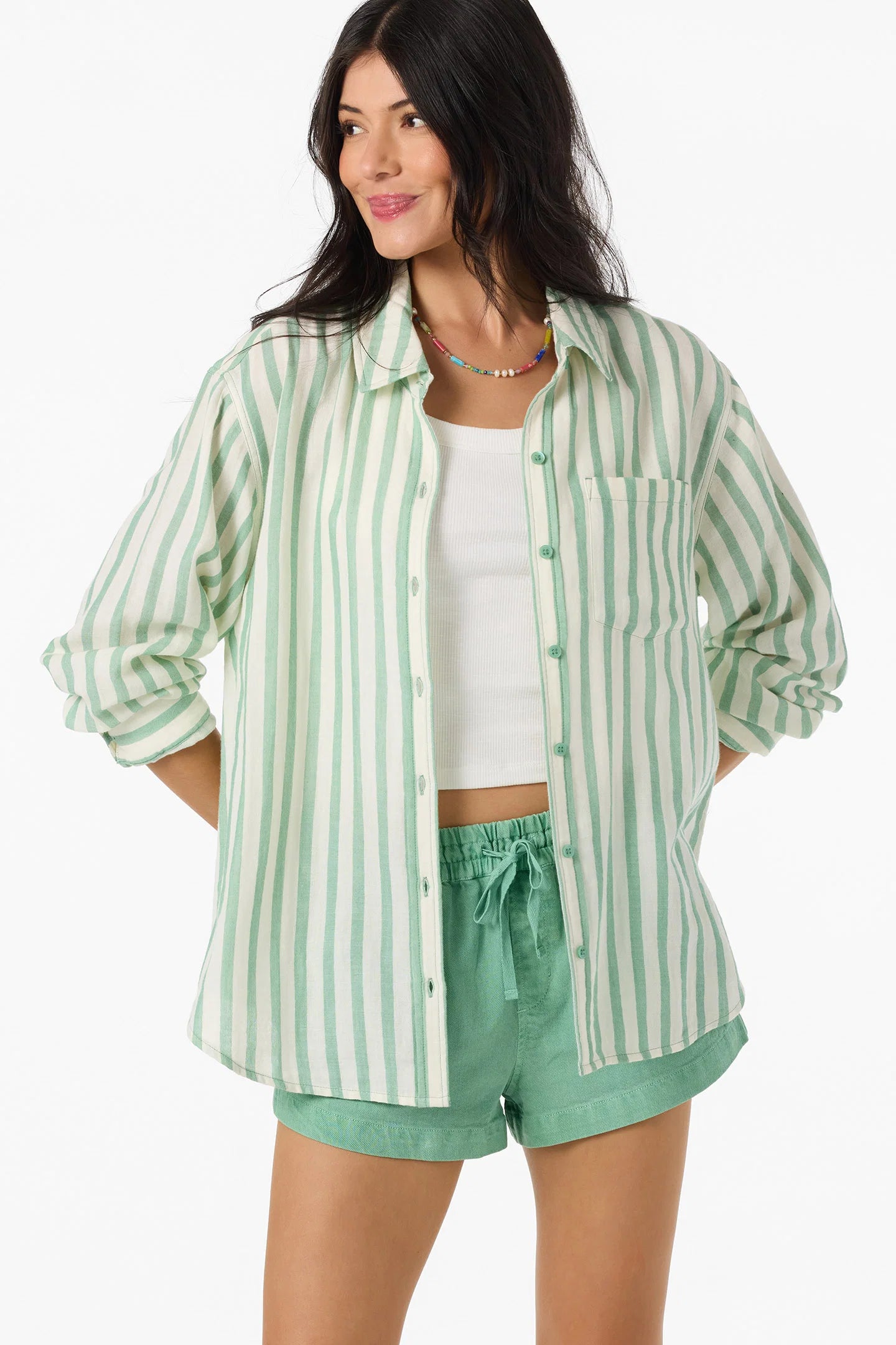 leni striped shirt green