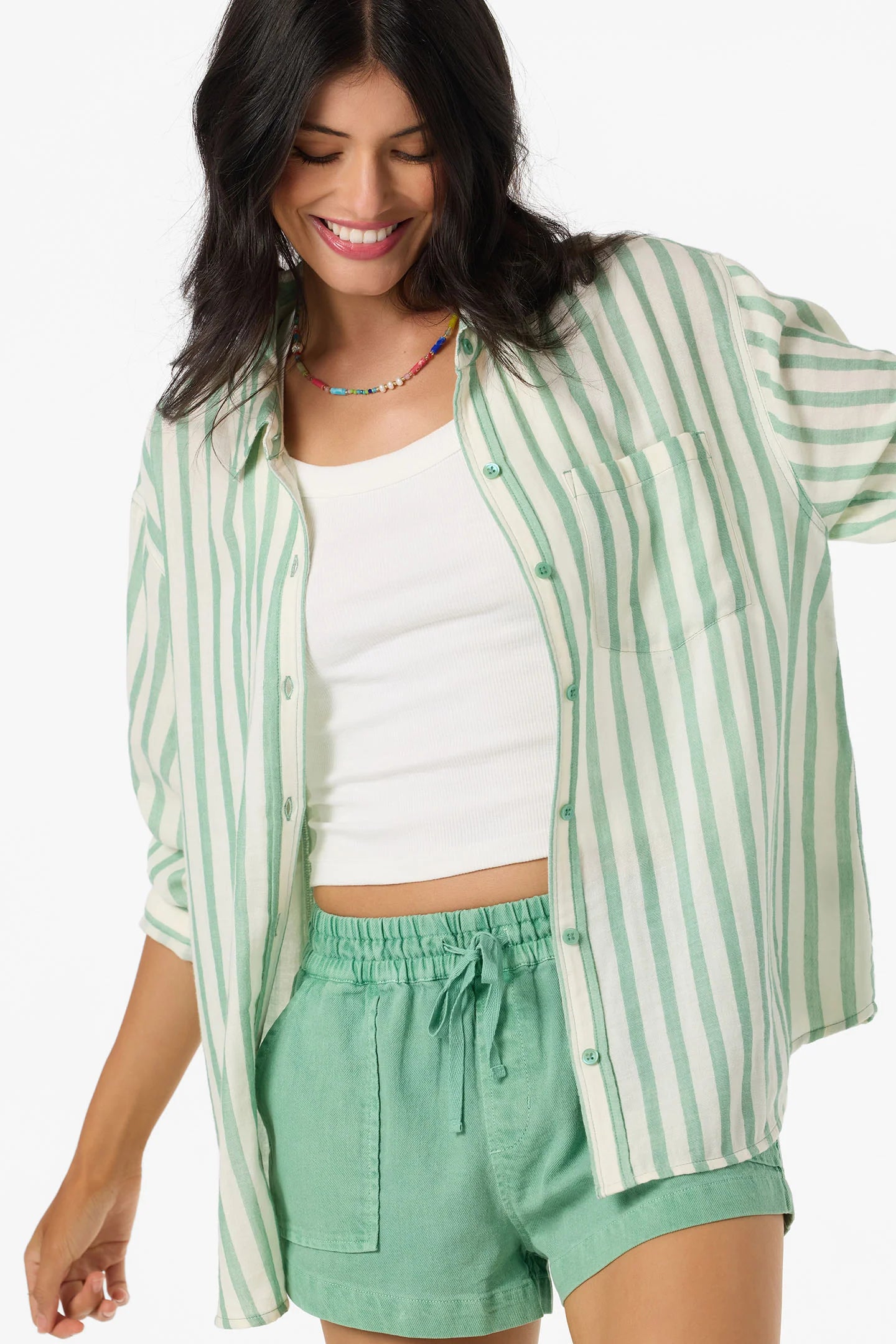 leni striped shirt green