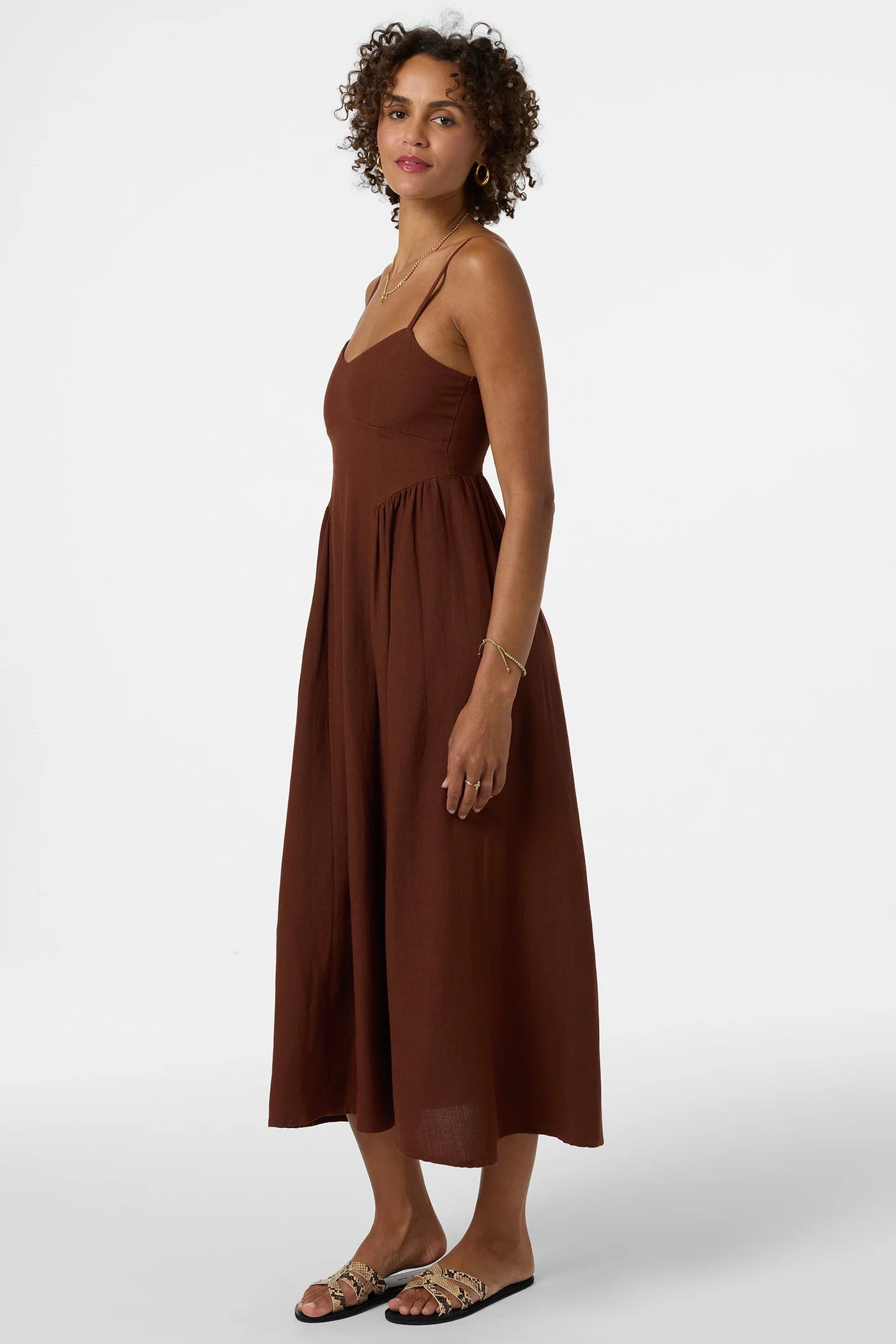 linden solid dress coconut brown