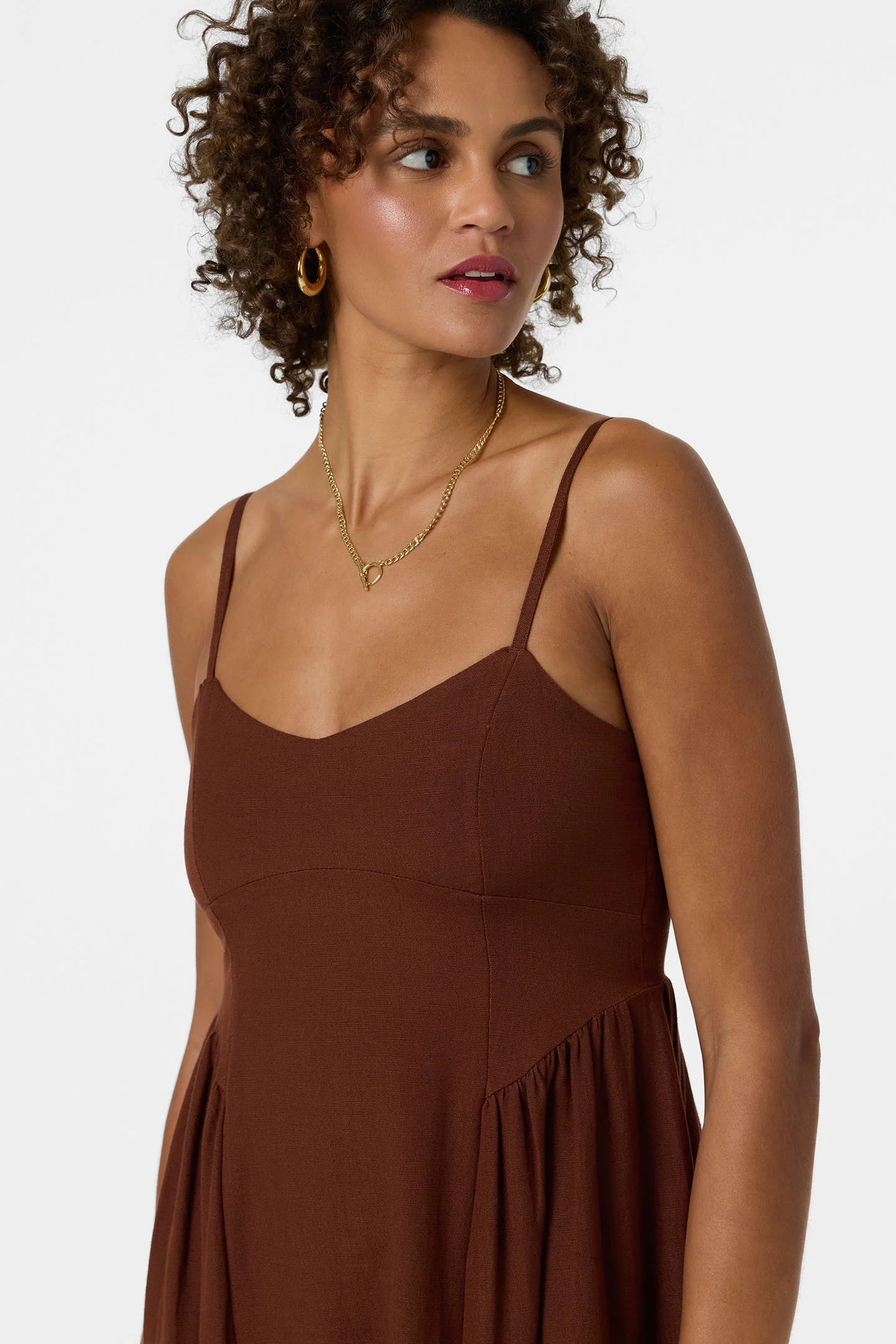 linden solid dress coconut brown