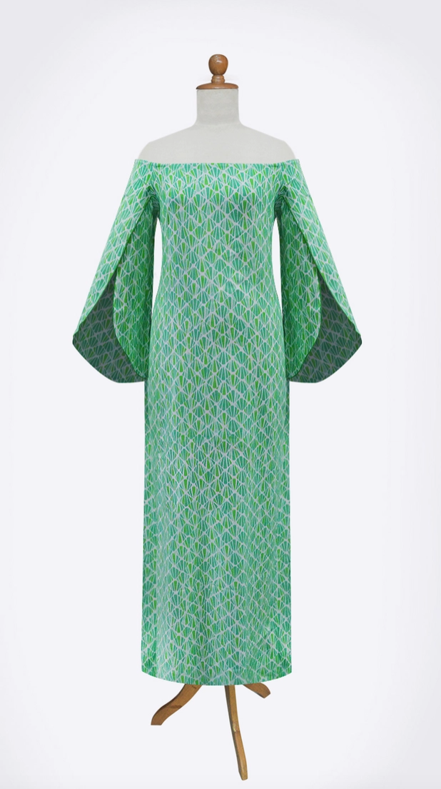 lime abstract shell maxi dress