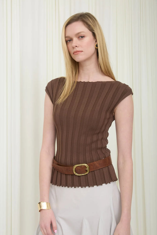brown nicole ribbed knit top