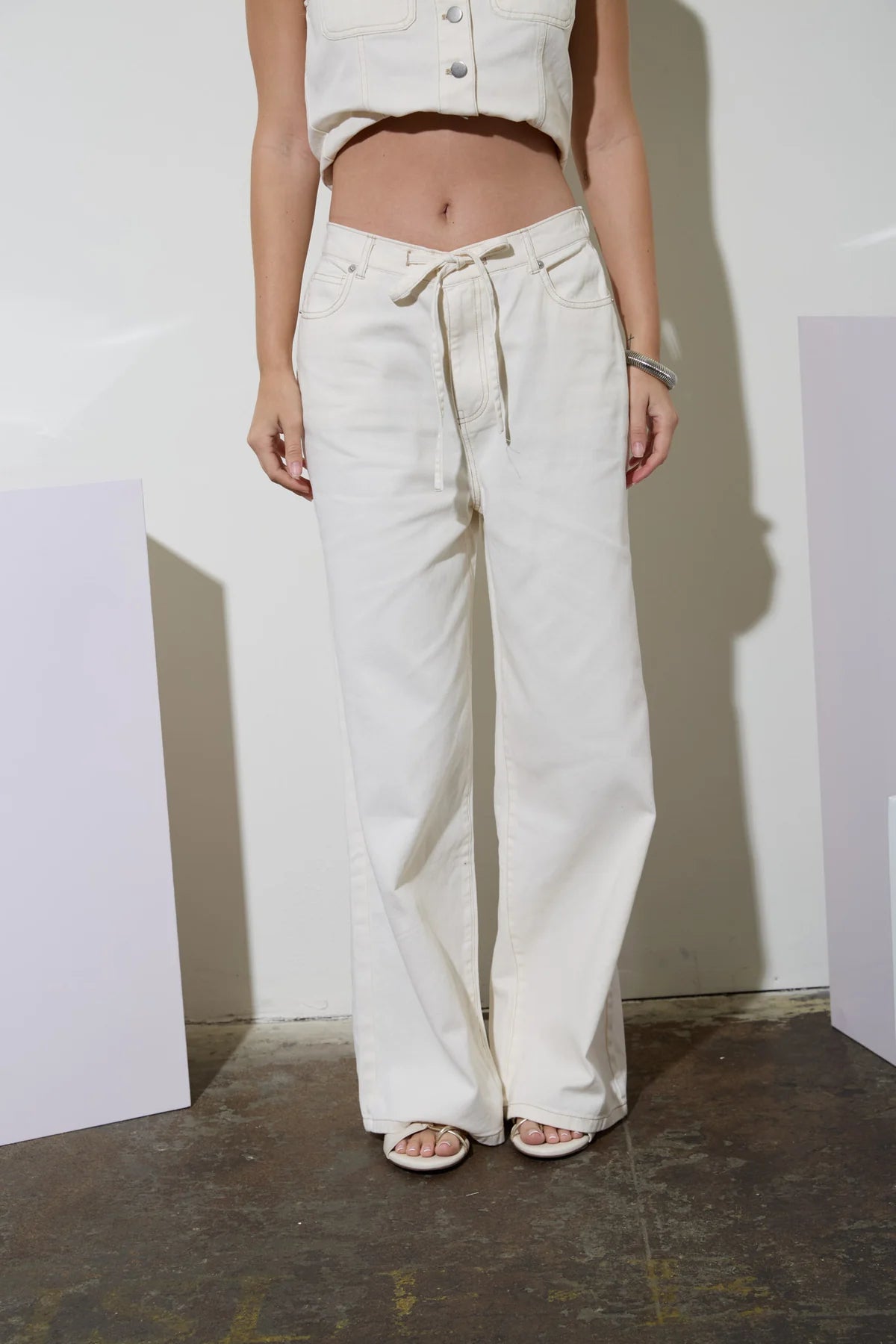 natalie white drawstring denim