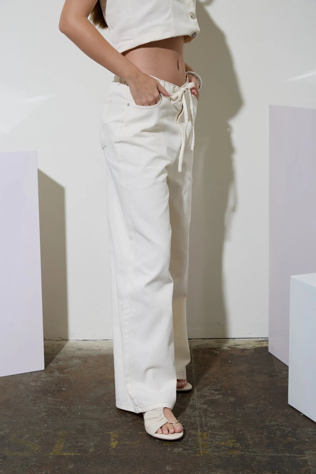 natalie white drawstring denim
