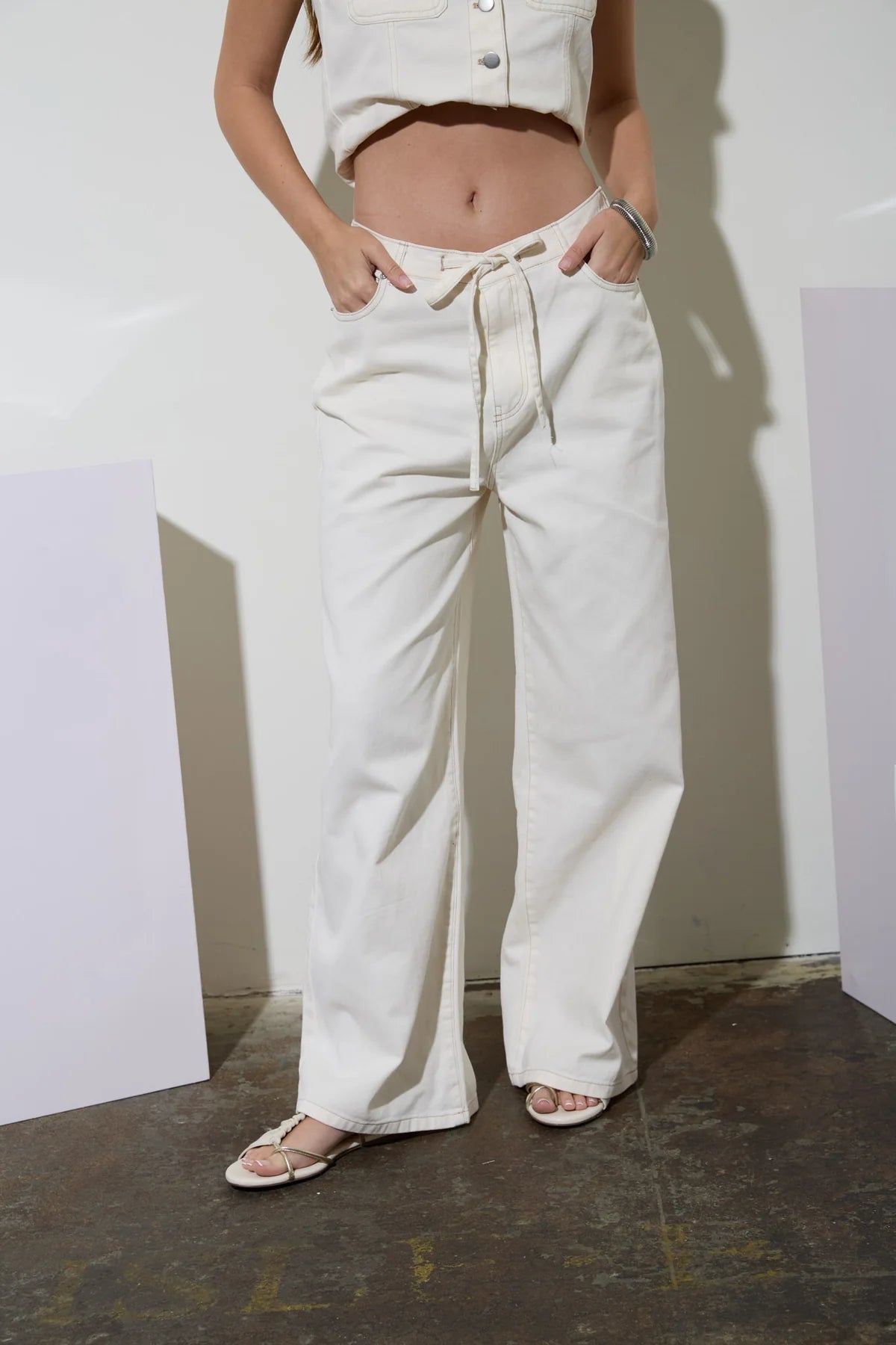 natalie white drawstring denim