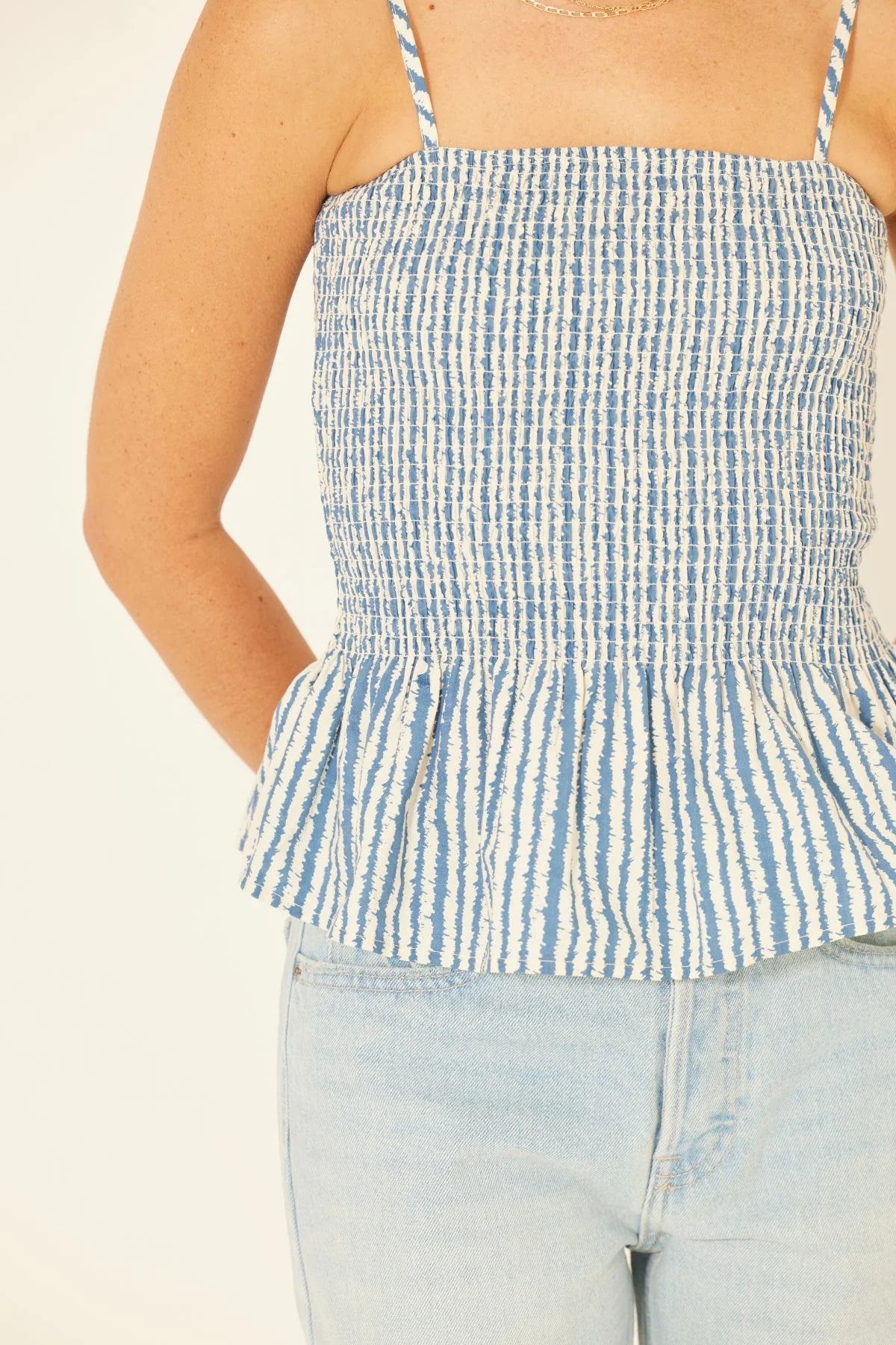 tara blue jasper smocked tank