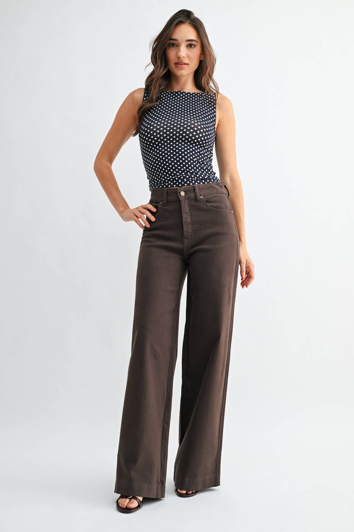 dark brown wide leg denim