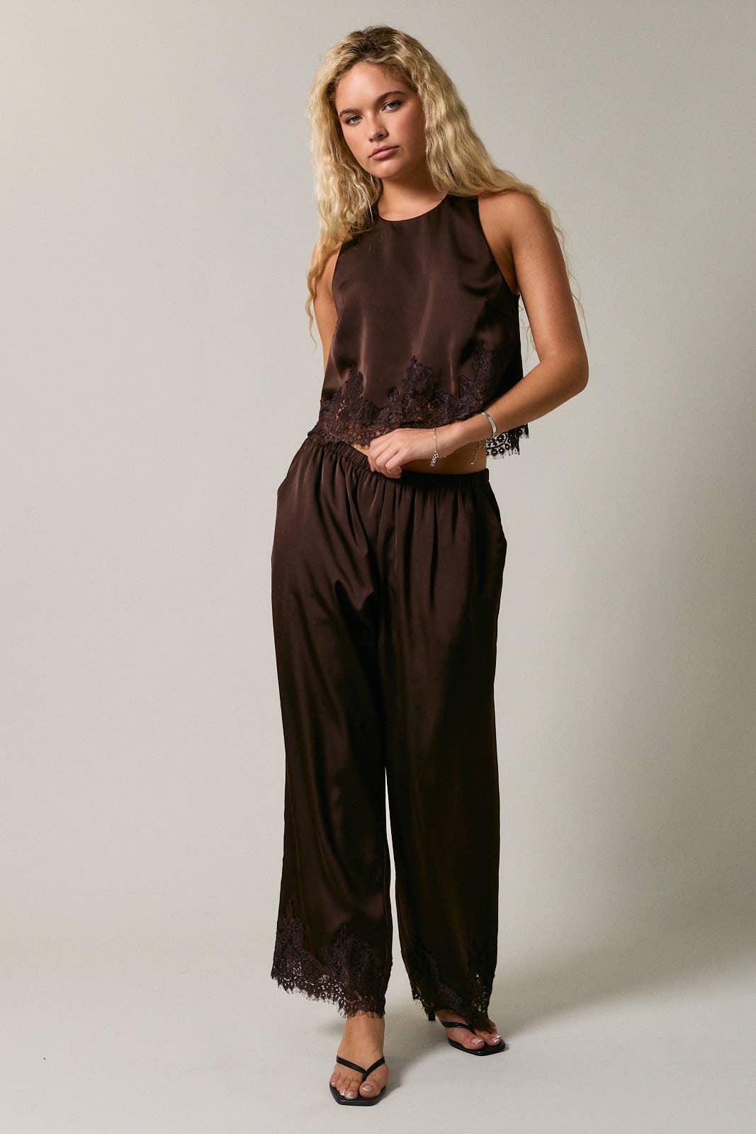 chocolate brown satin pant