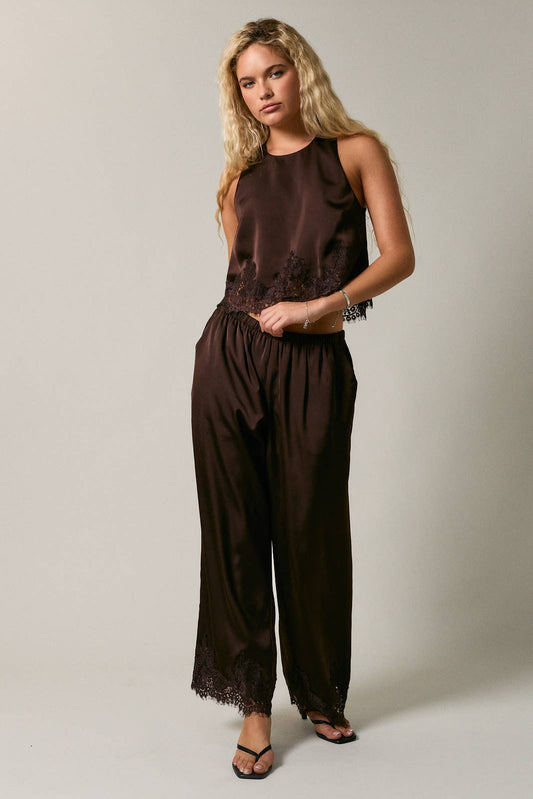 chocolate brown satin pant