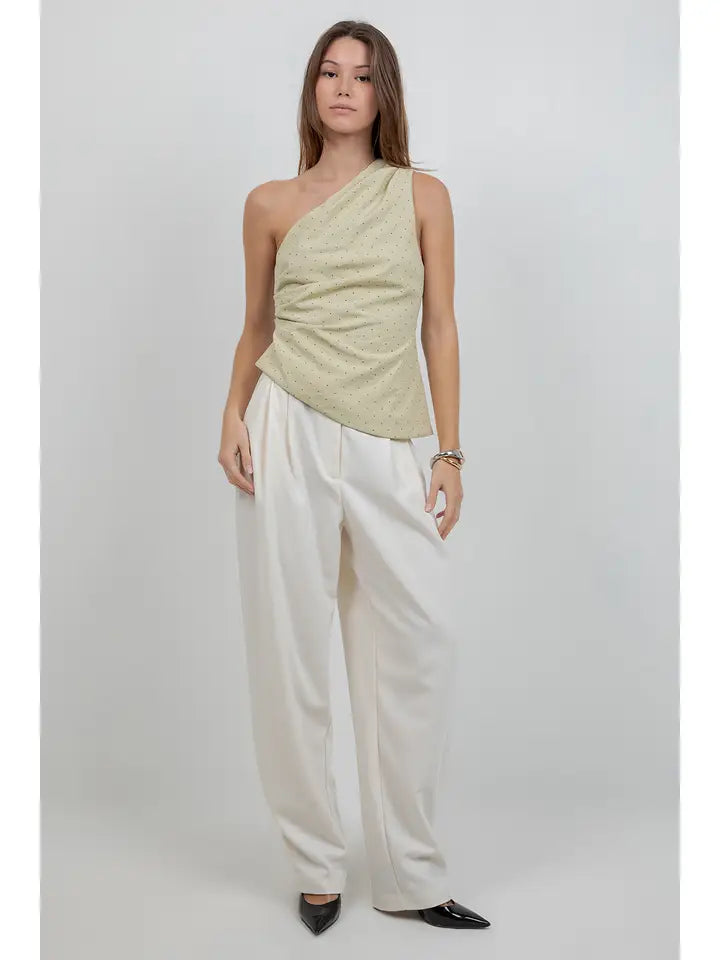 Linden sage one shoulder blouse