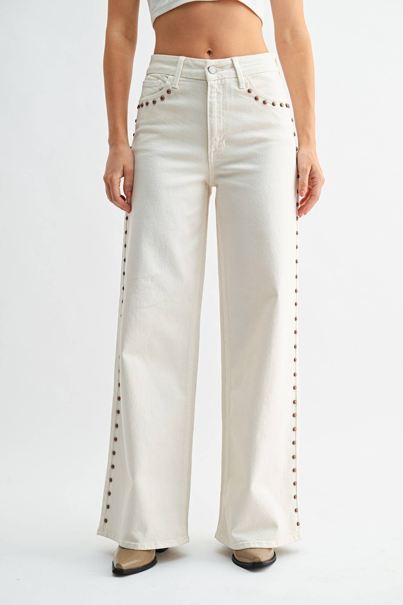 Cream studded palazzo denim