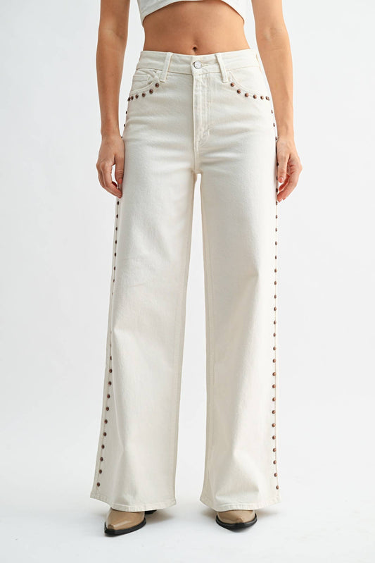 Cream studded palazzo denim