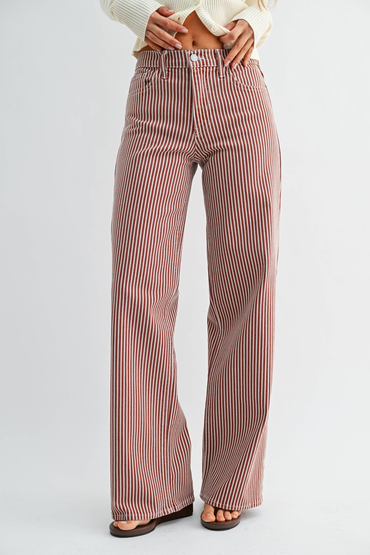 Spice brown stripe relaxed wide leg