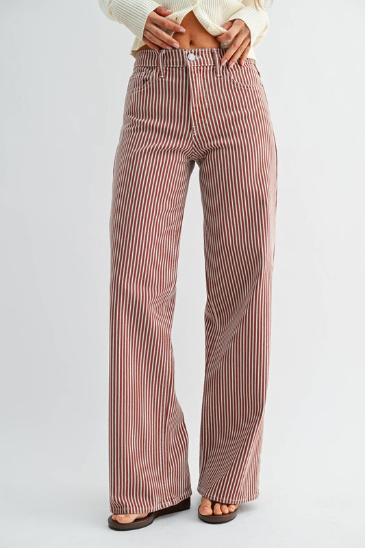 Spice brown stripe relaxed wide leg