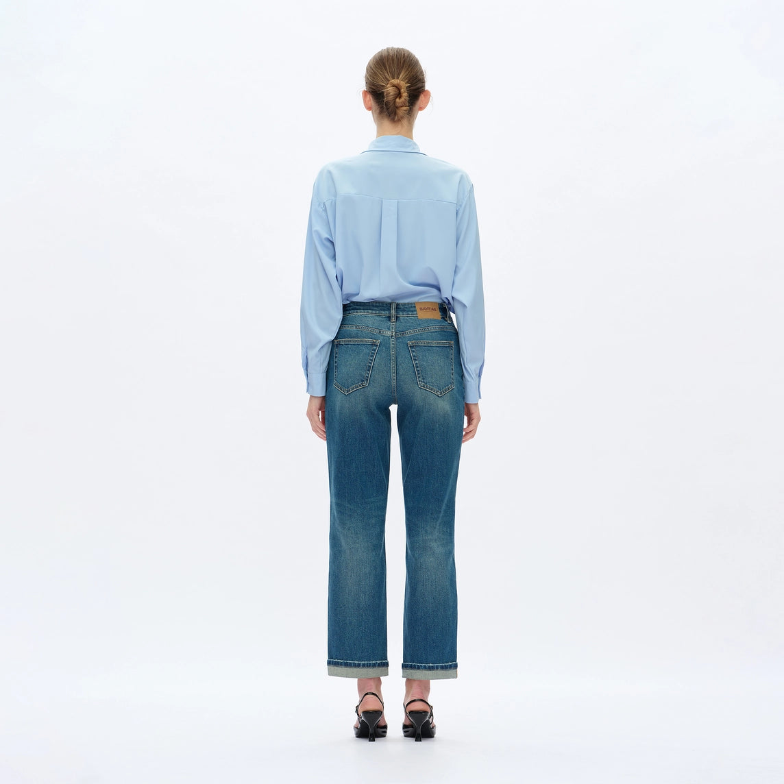 mid rise straight denim