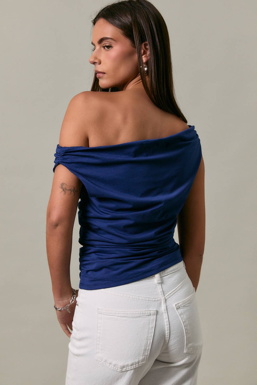 navy off the shoulder blouse