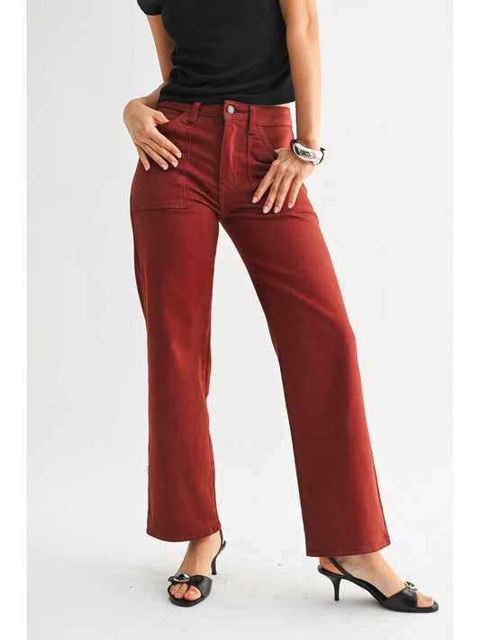 brick red utility jeans