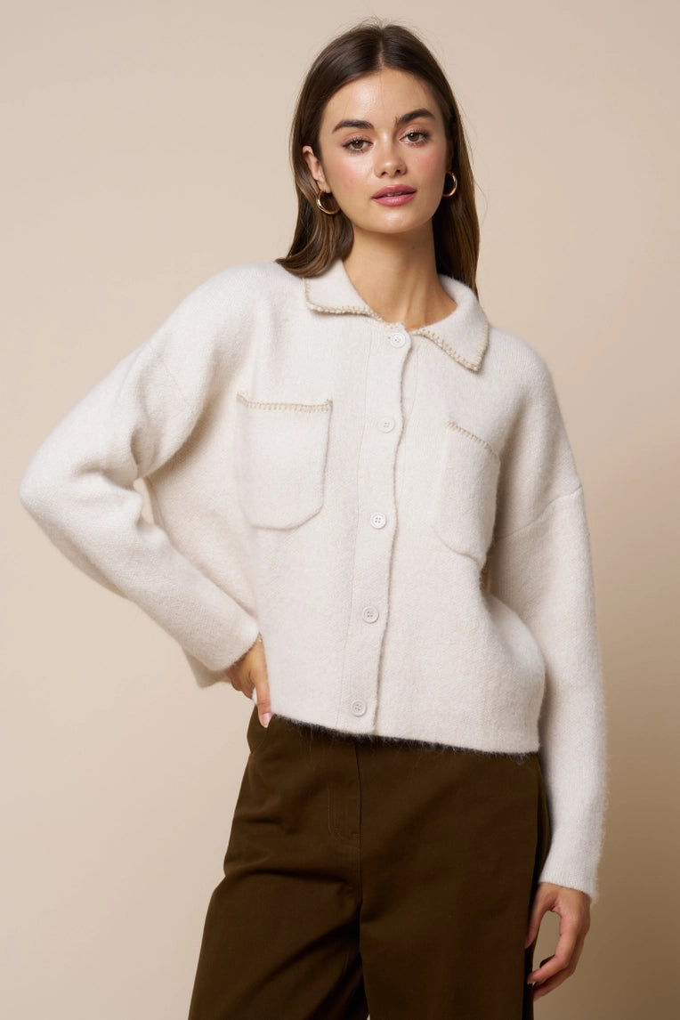 cream collared knit cardi